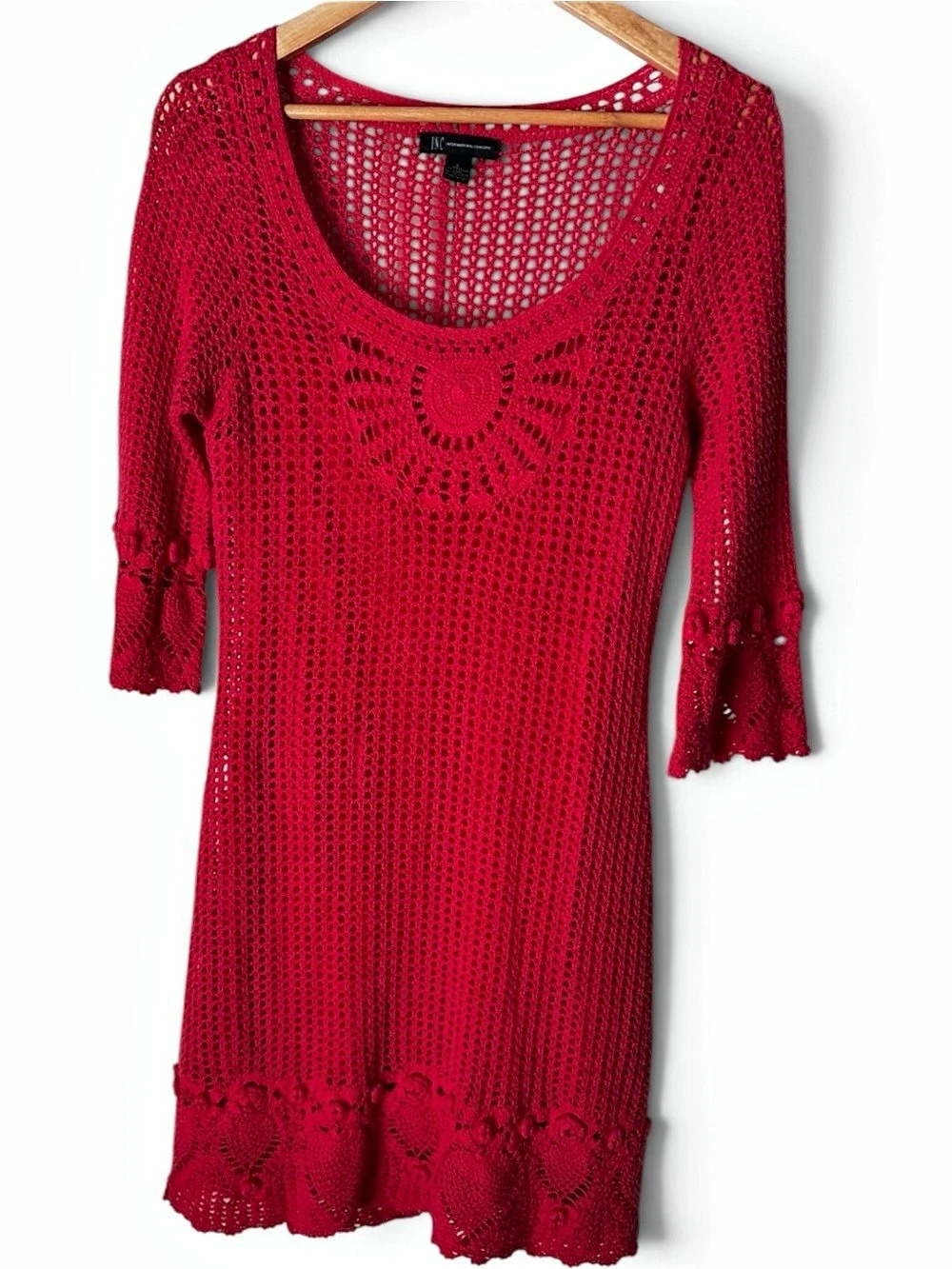 INC y2k Crochet Mini Dress Red Size Large cottagecore festival